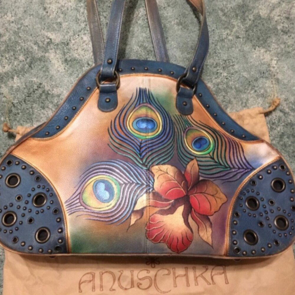 LARGE HAND-PAINTED ANUSCHKA SHOULDER BAG - RARE!
